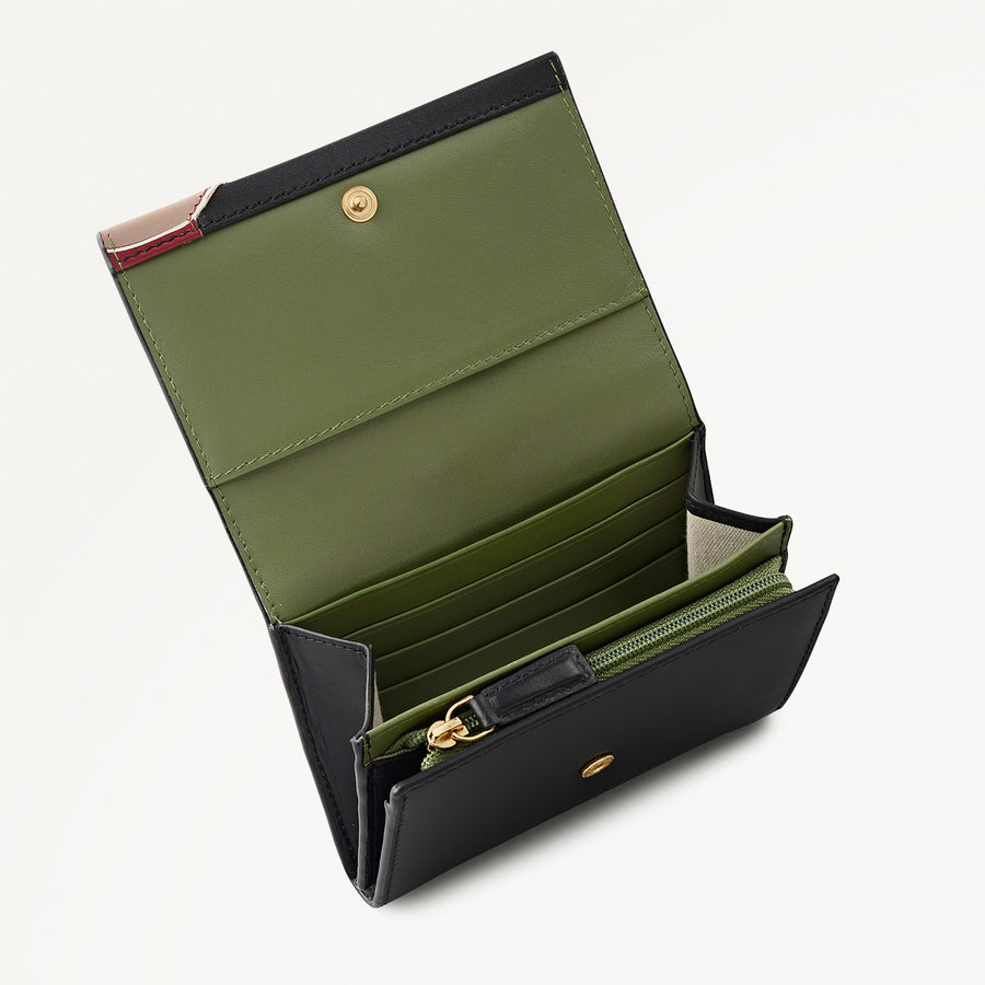 Fleeting Fox Leather Medium Flapover Wallet in Black - 112797