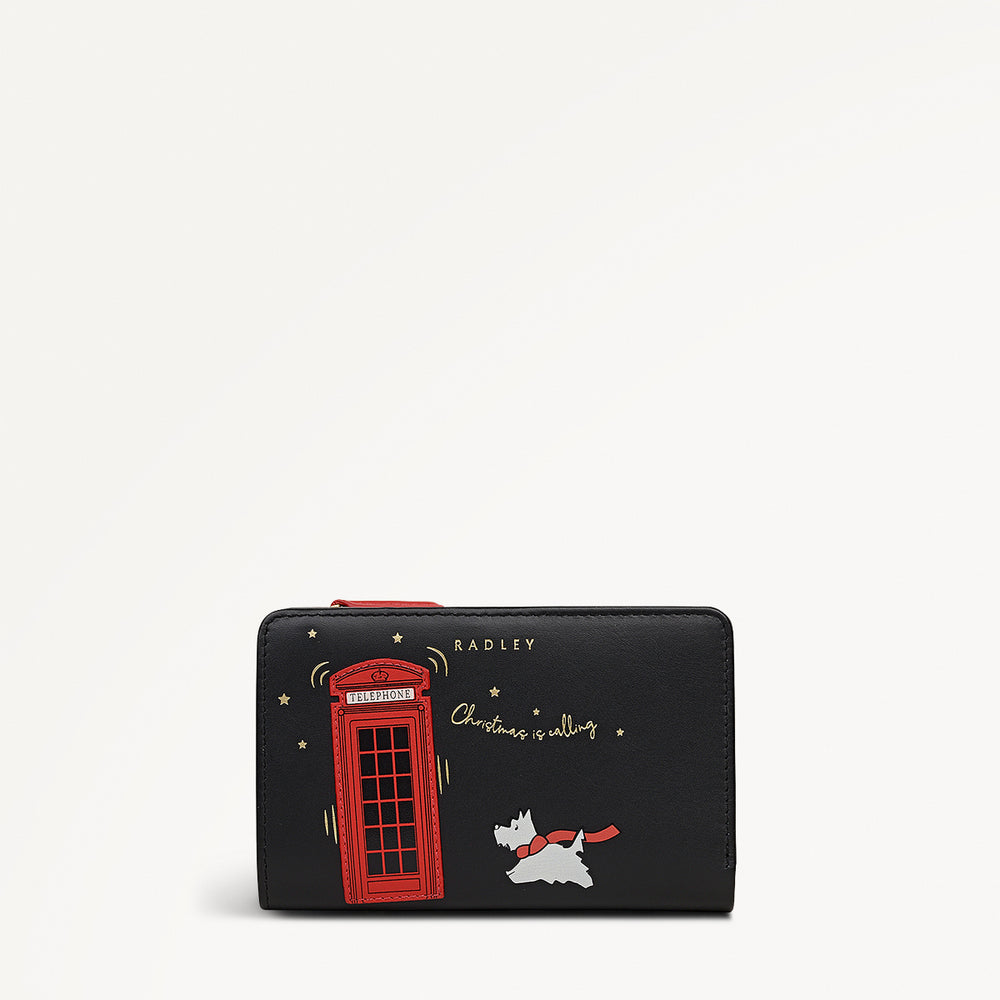 Christmas Is Calling Leather Medium Bifold Wallet in Black - 112812