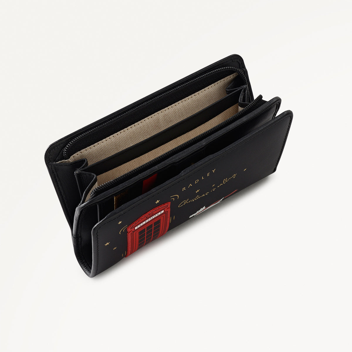 Christmas Is Calling Leather Medium Bifold Wallet in Black - 112812