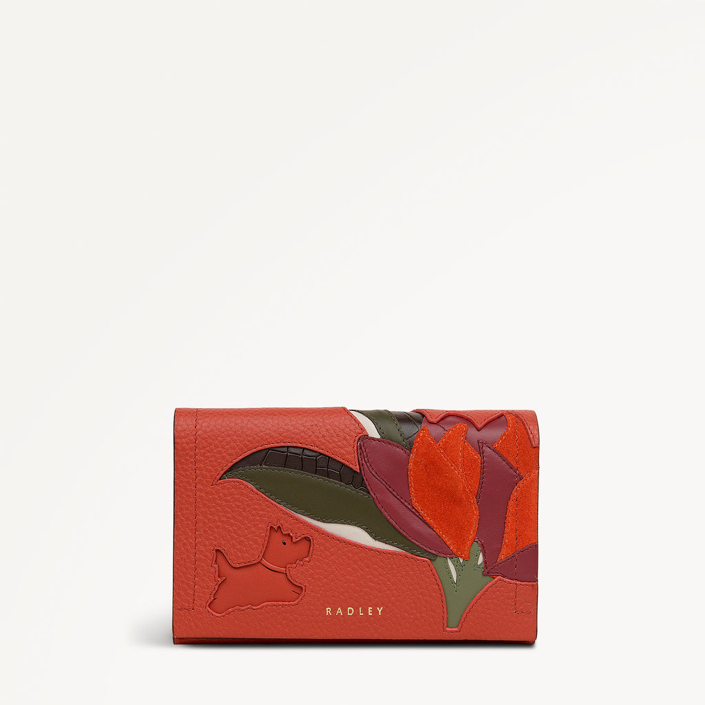Nature Blooms Leather Medium Flapover Wallet in Flame - 112849