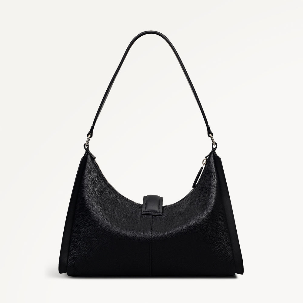 Sloane Mews Leather Medium Ziptop Shoulder Bag in Black - 112877