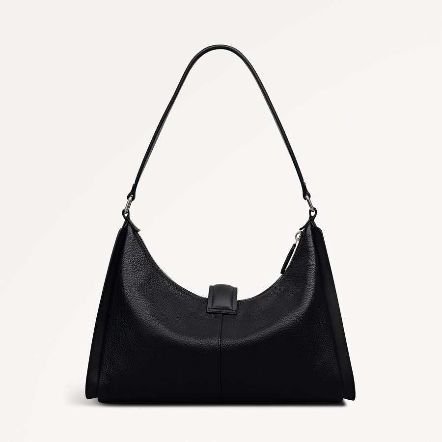 Sloane Mews Leather Medium Ziptop Shoulder Bag in Black - 112877