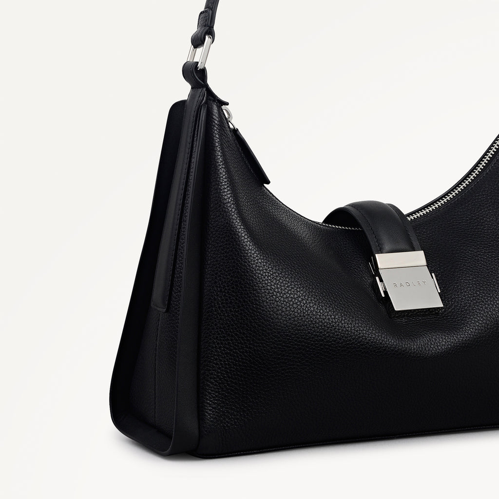 Sloane Mews Leather Medium Ziptop Shoulder Bag in Black - 112877