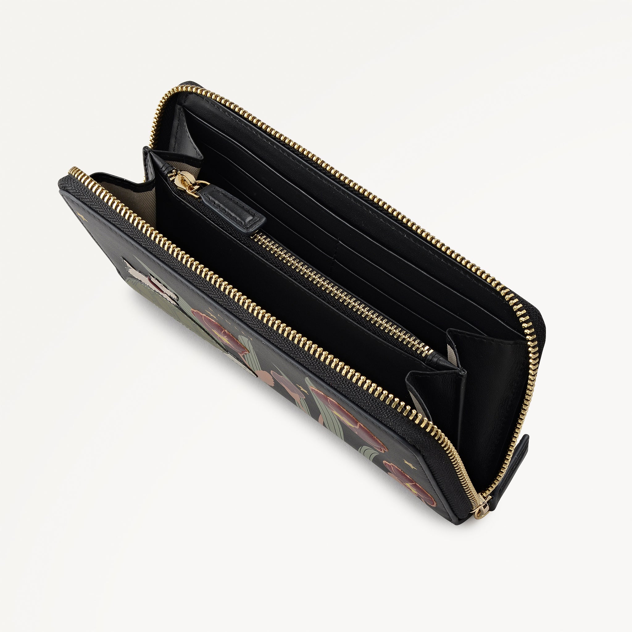 セミロングウォレット　ブラックフラワー Midnight Wanderer Large Zip Around Wallet Black - 112990