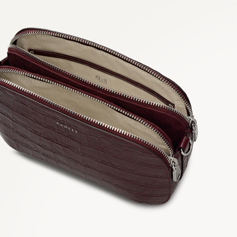 Dukes Place - Faux Croc Medium Ziptop Cross Body Dark Cherry - 113024