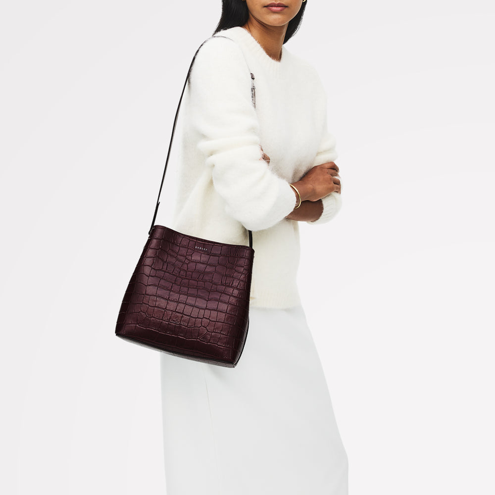 Dukes Place - Faux Croc Medium Compartment Cross Body Dark Cherry - 113025