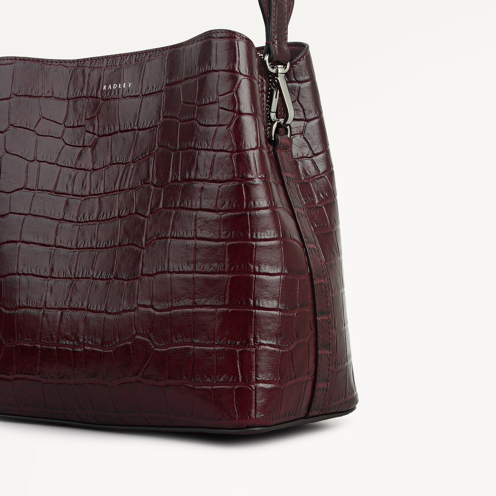 Dukes Place - Faux Croc Medium Compartment Cross Body Dark Cherry - 113025