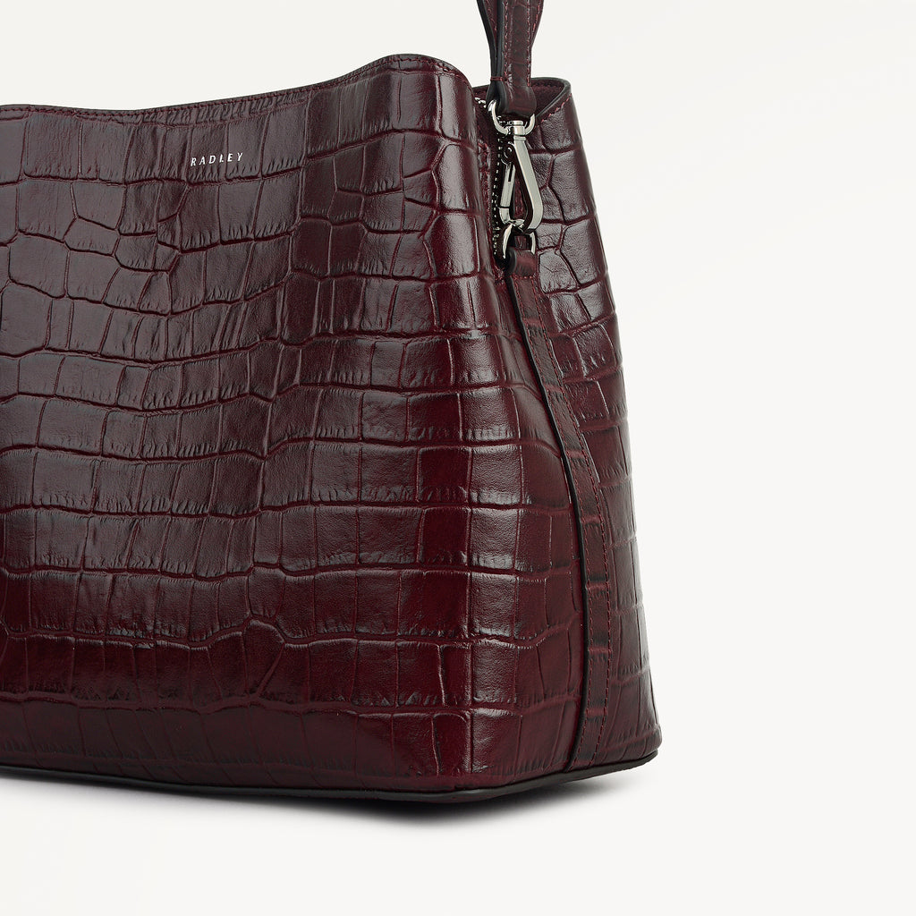 Dukes Place - Faux Croc Medium Compartment Cross Body Dark Cherry - 113025