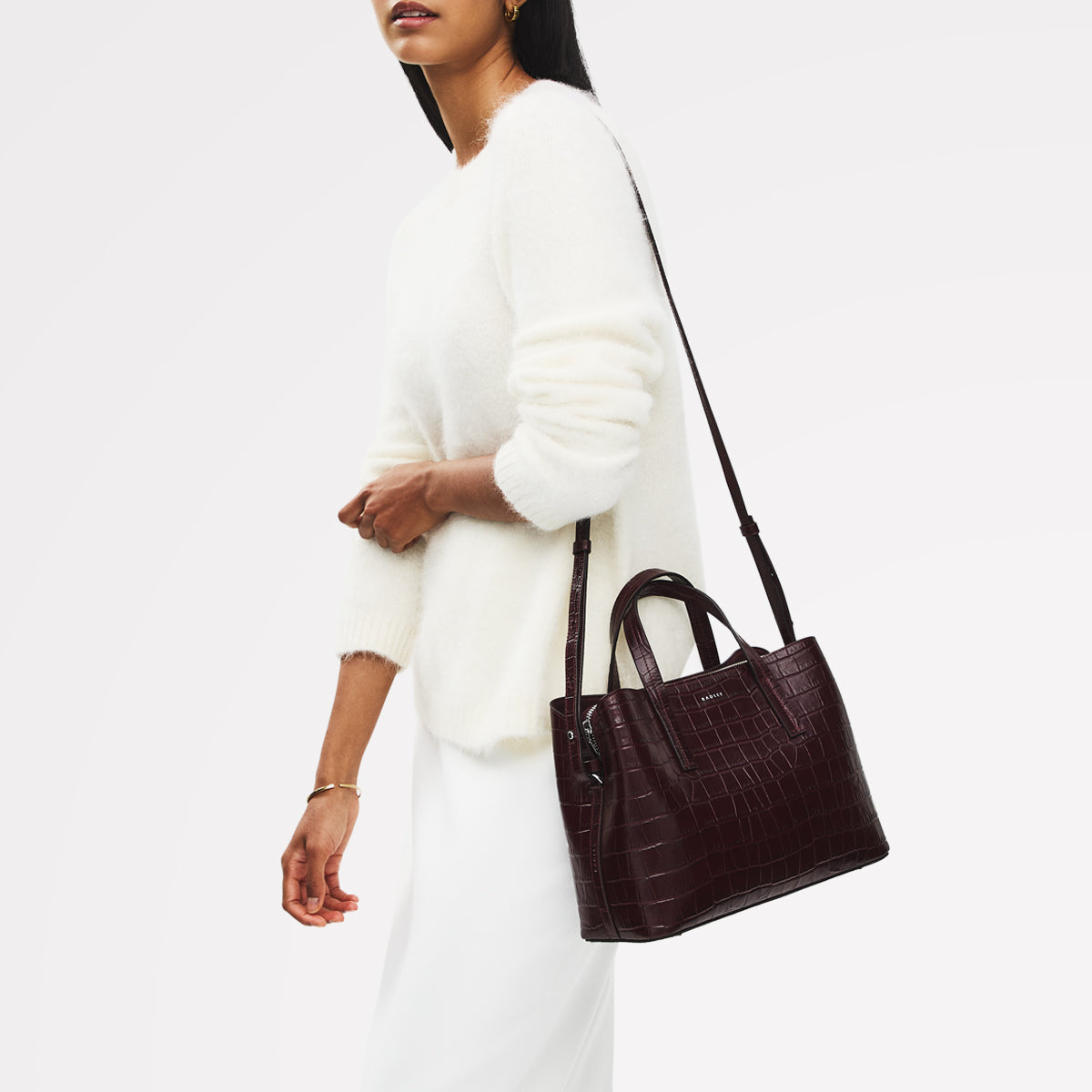 Dukes Place - Faux Croc Medium Ziptop Satchel Dark Cherry - 113026