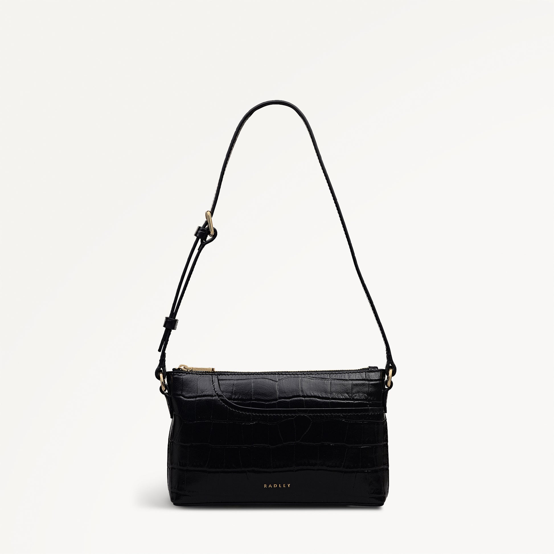 Pockets - Faux Croc Mini Ziptop EW Shoulder Black - 113027