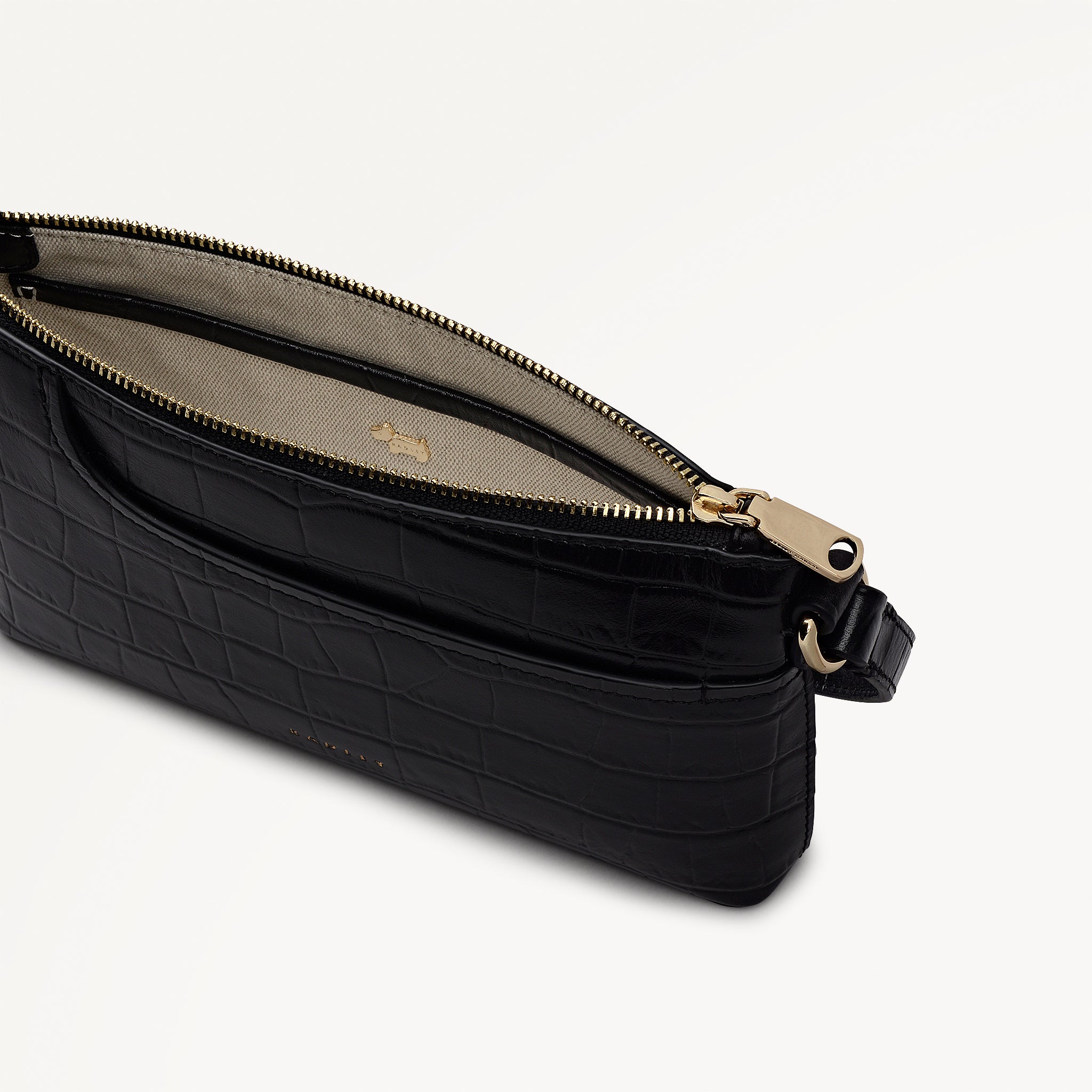 Pockets - Faux Croc Mini Ziptop EW Shoulder Black - 113027