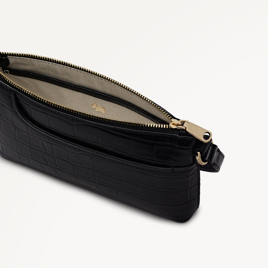 Pockets - Faux Croc Mini Ziptop EW Shoulder Black - 113027