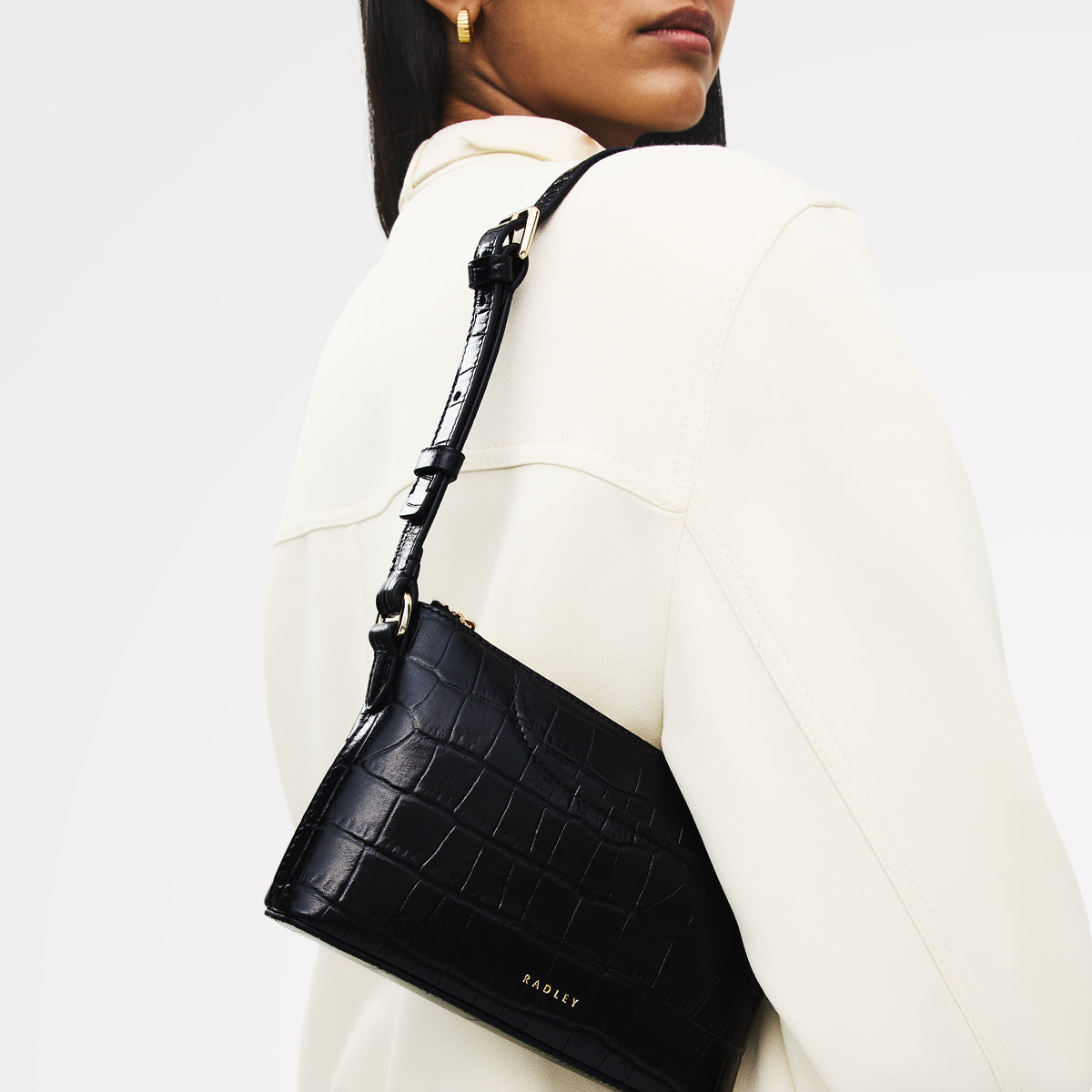 Pockets - Faux Croc Mini Ziptop EW Shoulder Black - 113027