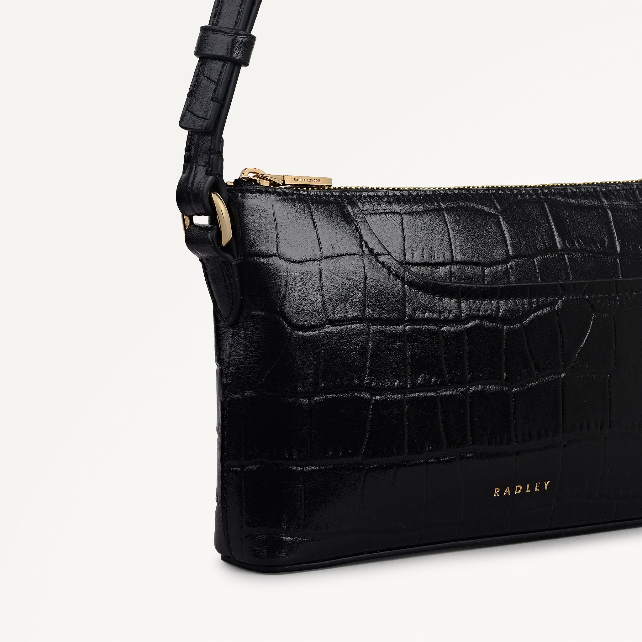 Pockets - Faux Croc Mini Ziptop EW Shoulder Black - 113027