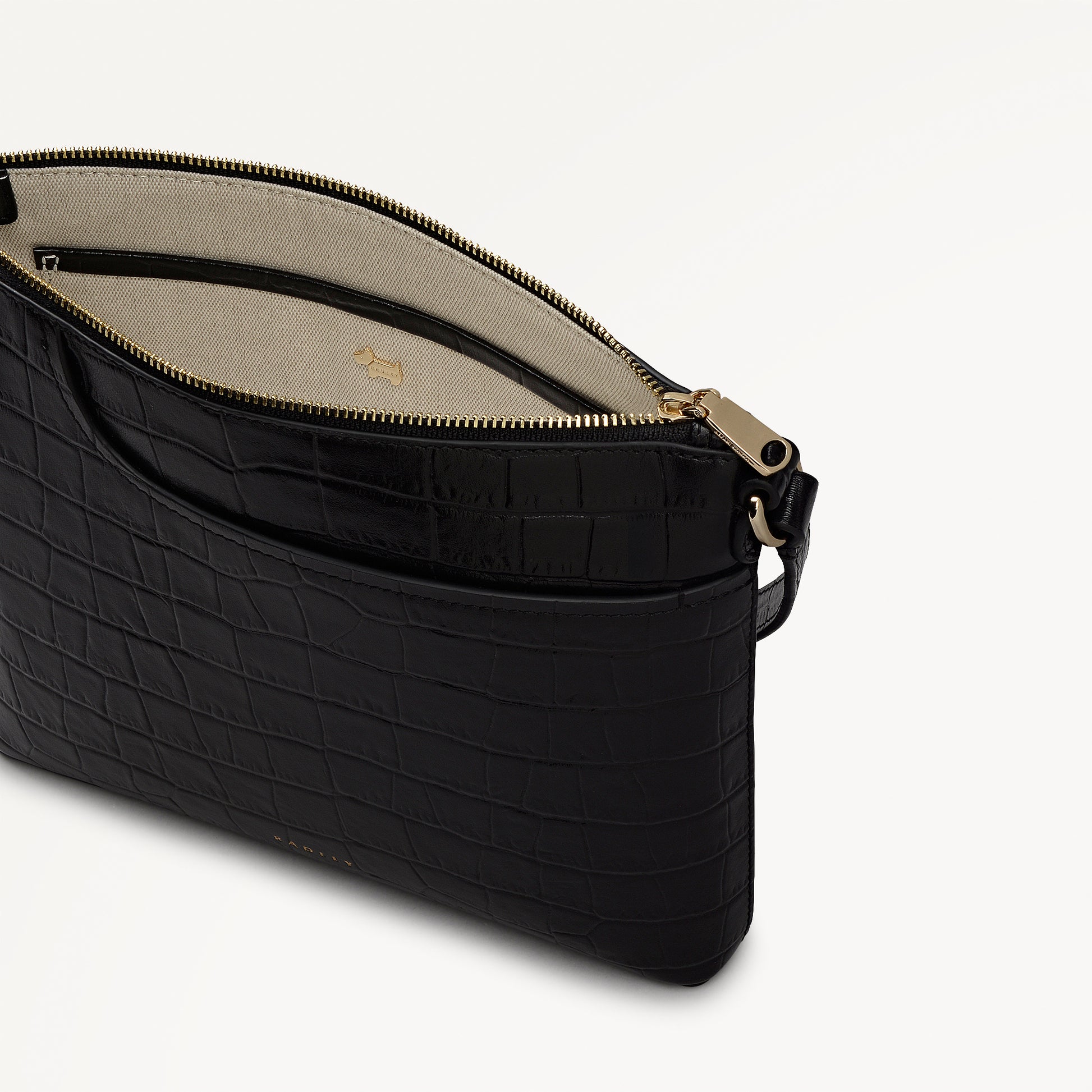 Pockets - Faux Croc Small Ziptop NS Cross Body Black - 113028