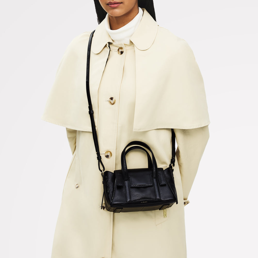 The Chancery - High Shine Small Flapover Satchel Black - 113037