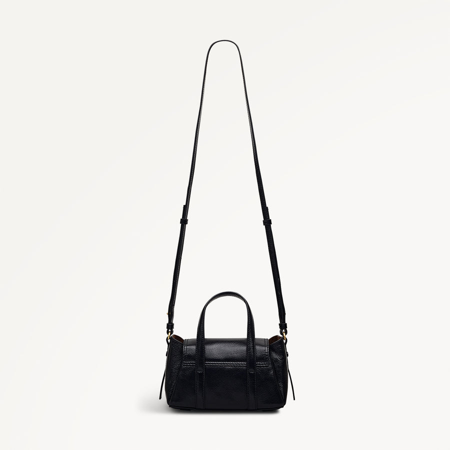 The Chancery - High Shine Small Flapover Satchel Black - 113037