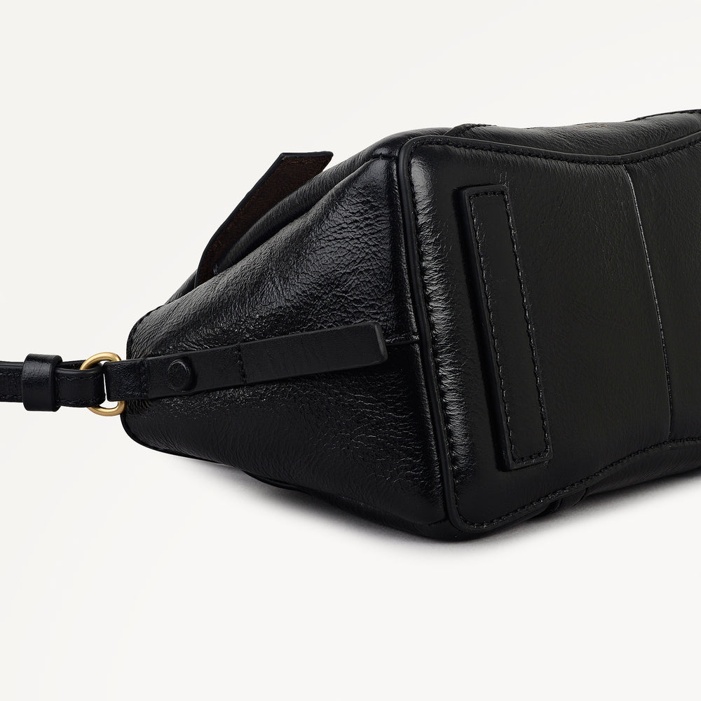 The Chancery - High Shine Small Flapover Satchel Black - 113037