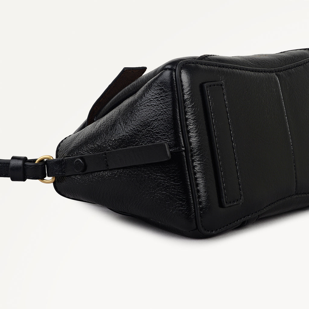 The Chancery - High Shine Small Flapover Satchel Black - 113037