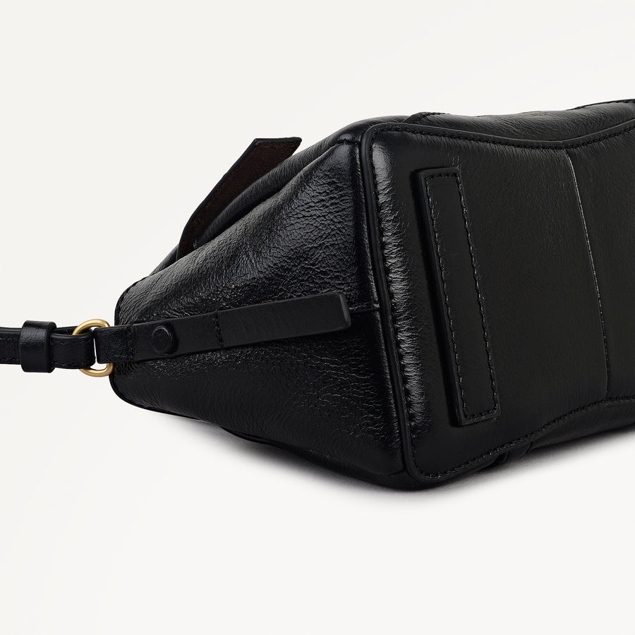 The Chancery - High Shine Small Flapover Satchel Black - 113037