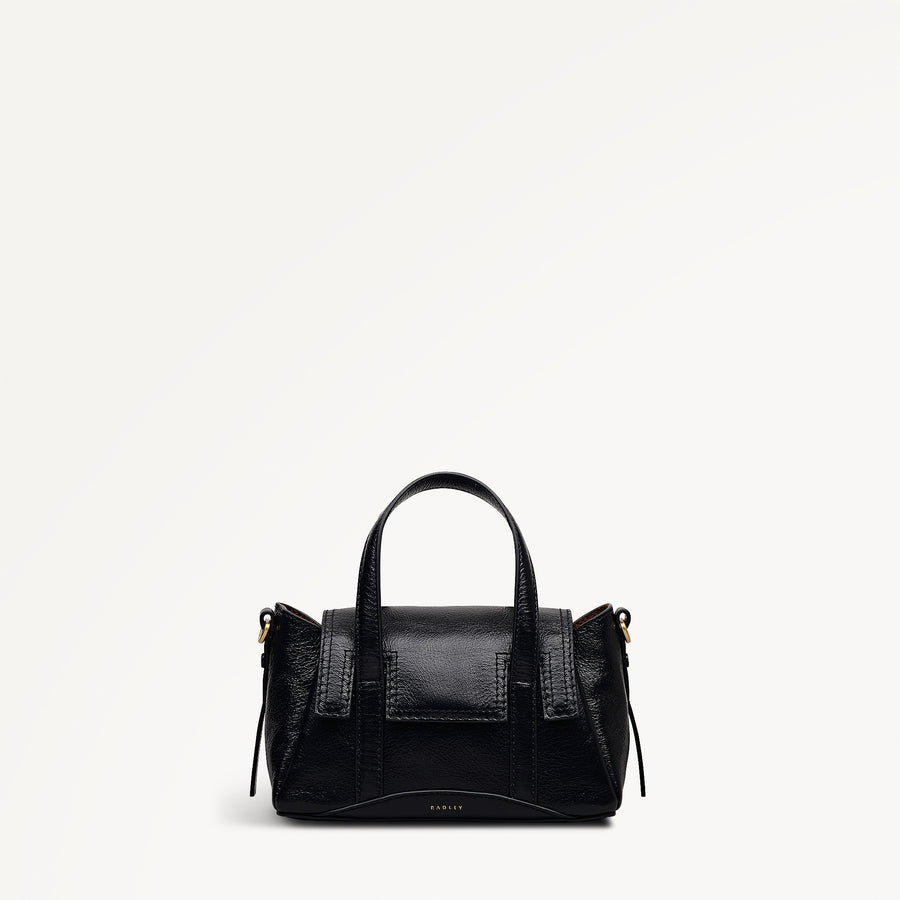 The Chancery - High Shine Small Flapover Satchel Black - 113037