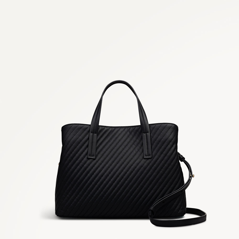 Dukes Place - Diagonal Quilt Medium Ziptop Satchel Black - 113063