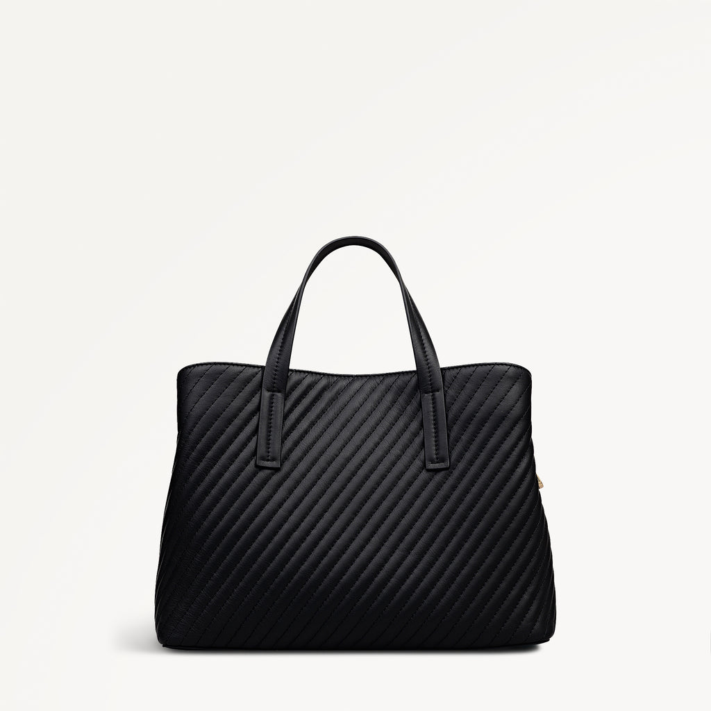 Dukes Place - Diagonal Quilt Medium Ziptop Satchel Black - 113063