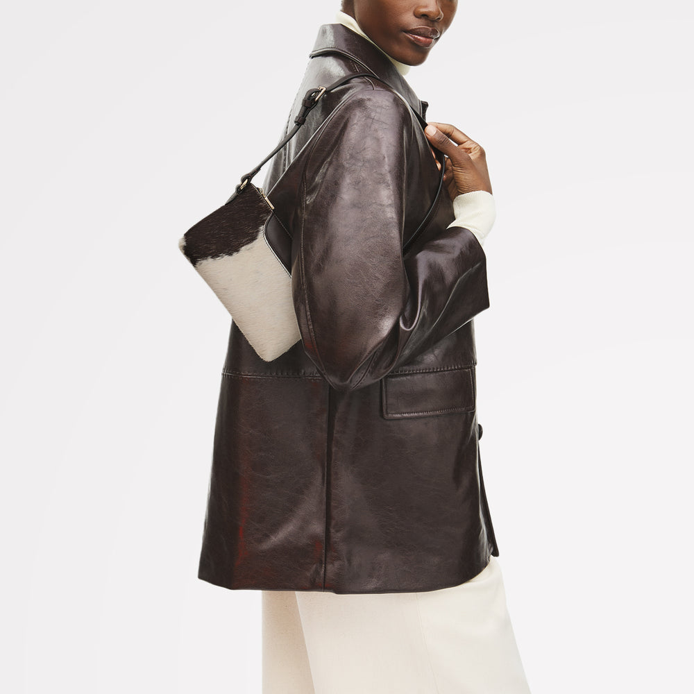 Pockets - Cow Hide Mini Ziptop Ew Shoulder Dark Oak - 113066