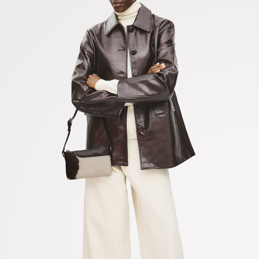 Pockets - Cow Hide Mini Ziptop Ew Shoulder Dark Oak - 113066