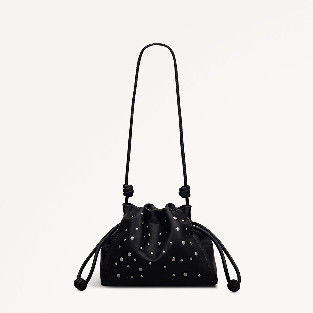 The Roxburgh - Stud Small Drawstring Cross Body Black - 113068