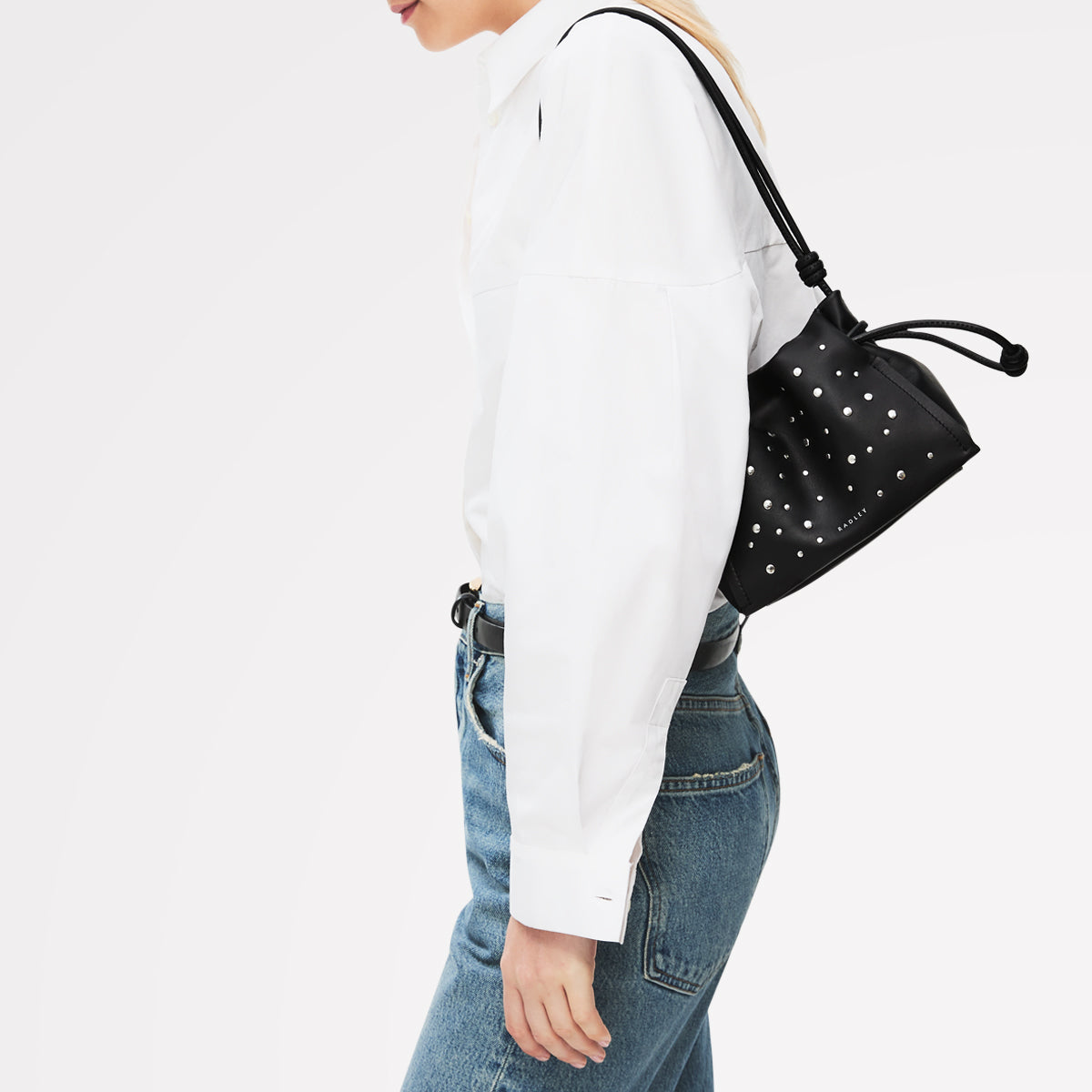 The Roxburgh - Stud Small Drawstring Shoulder Black - 113068