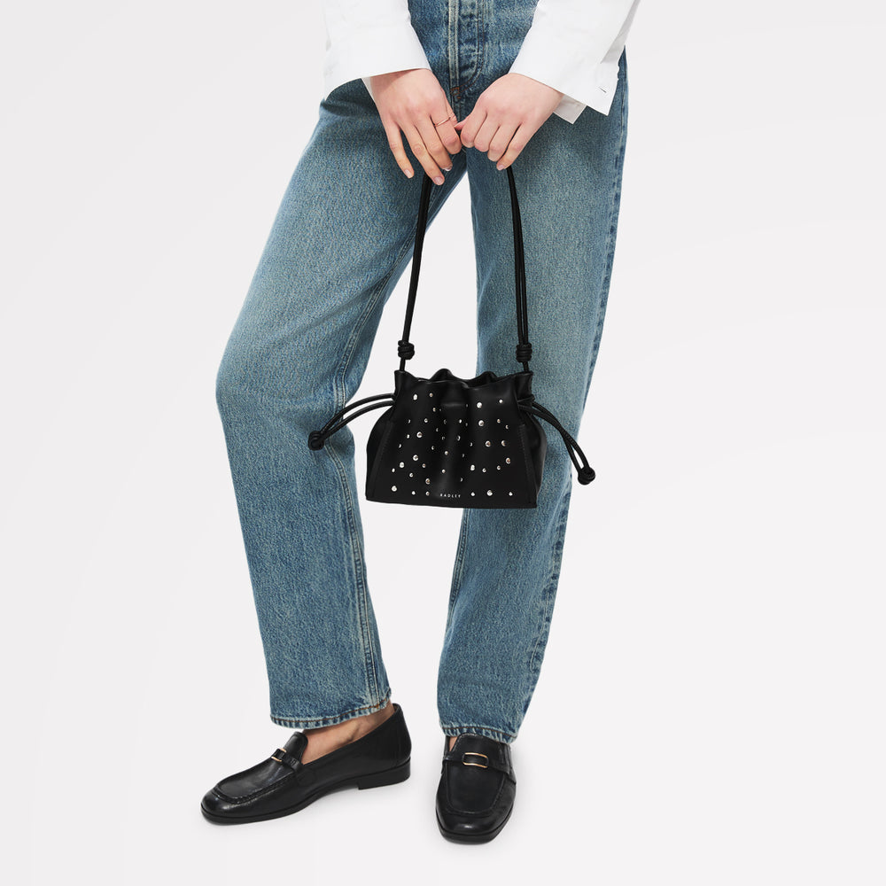 The Roxburgh - Stud Small Drawstring Shoulder Black - 113068