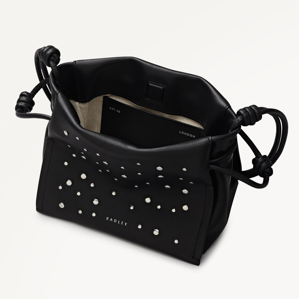 The Roxburgh - Stud Small Drawstring Shoulder Black - 113068