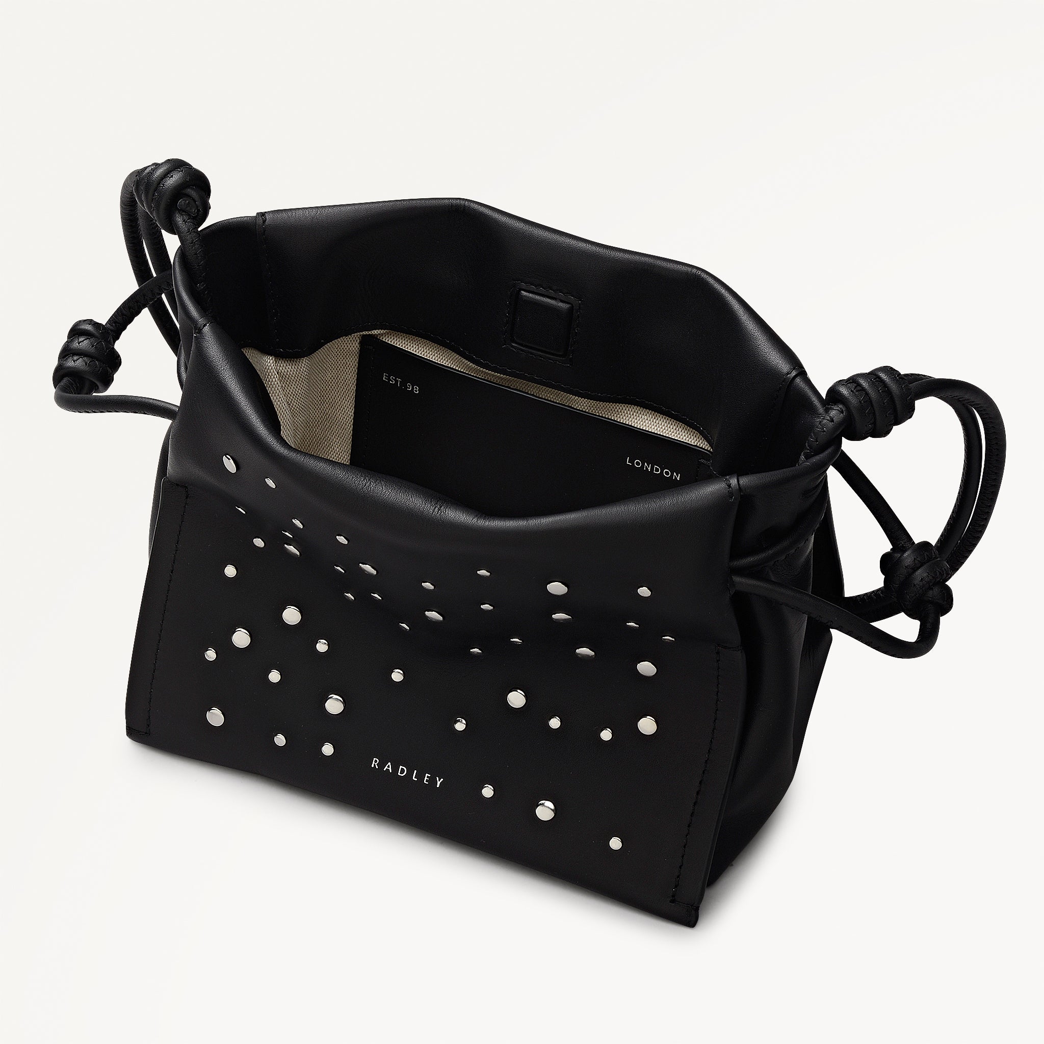 The Roxburgh - Stud Small Drawstring Shoulder Black - 113068
