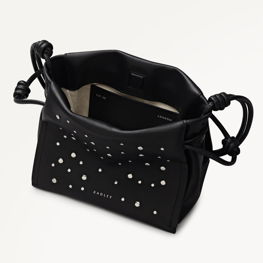 The Roxburgh - Stud Small Drawstring Cross Body Black - 113068