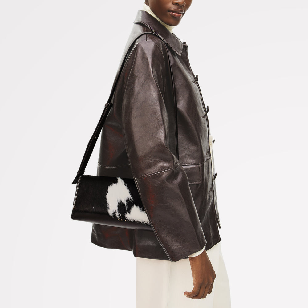 The Annabel - Cow Hide Medium Flapover Shoulder Dark Oak - 113071