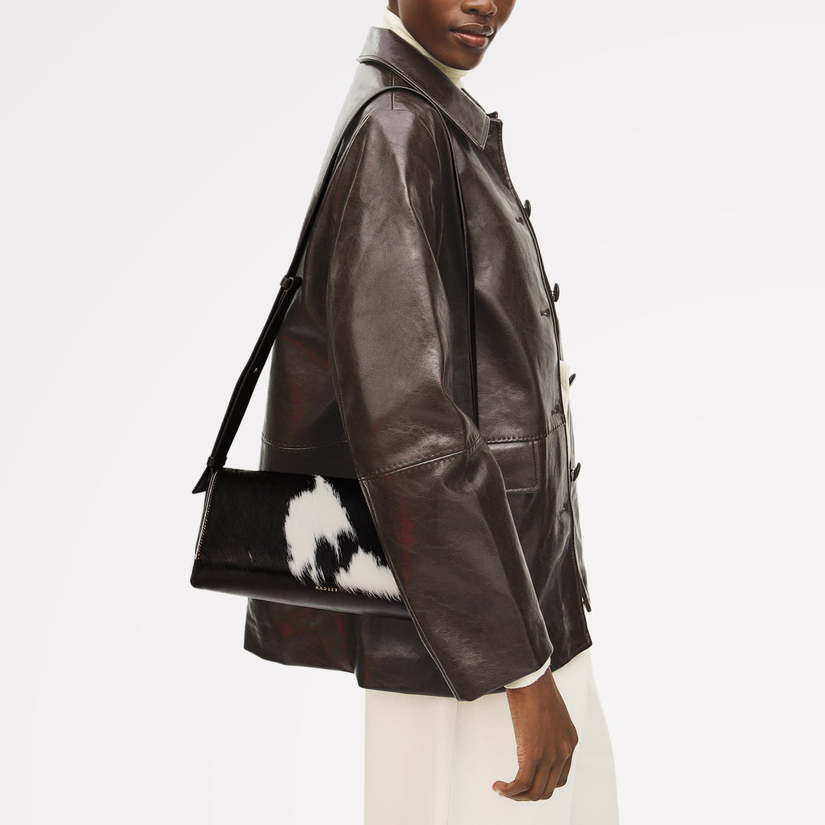 The Annabel - Cow Hide Medium Flapover Shoulder Dark Oak - 113071