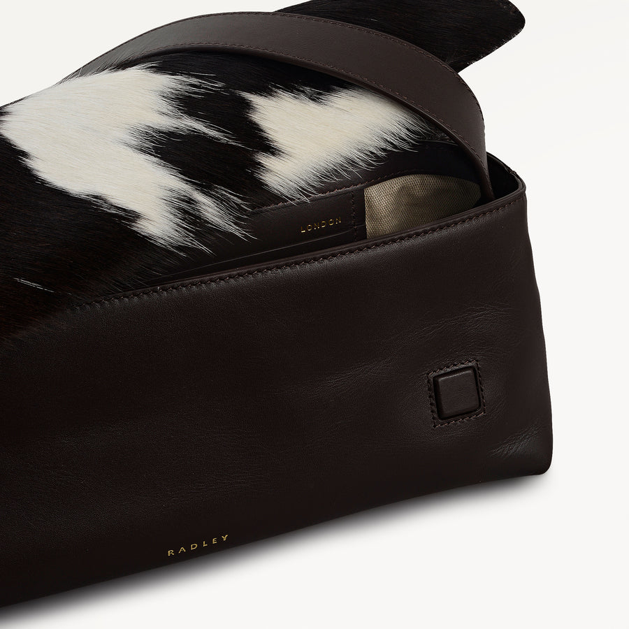 The Annabel - Cow Hide Medium Flapover Shoulder Dark Oak - 113071