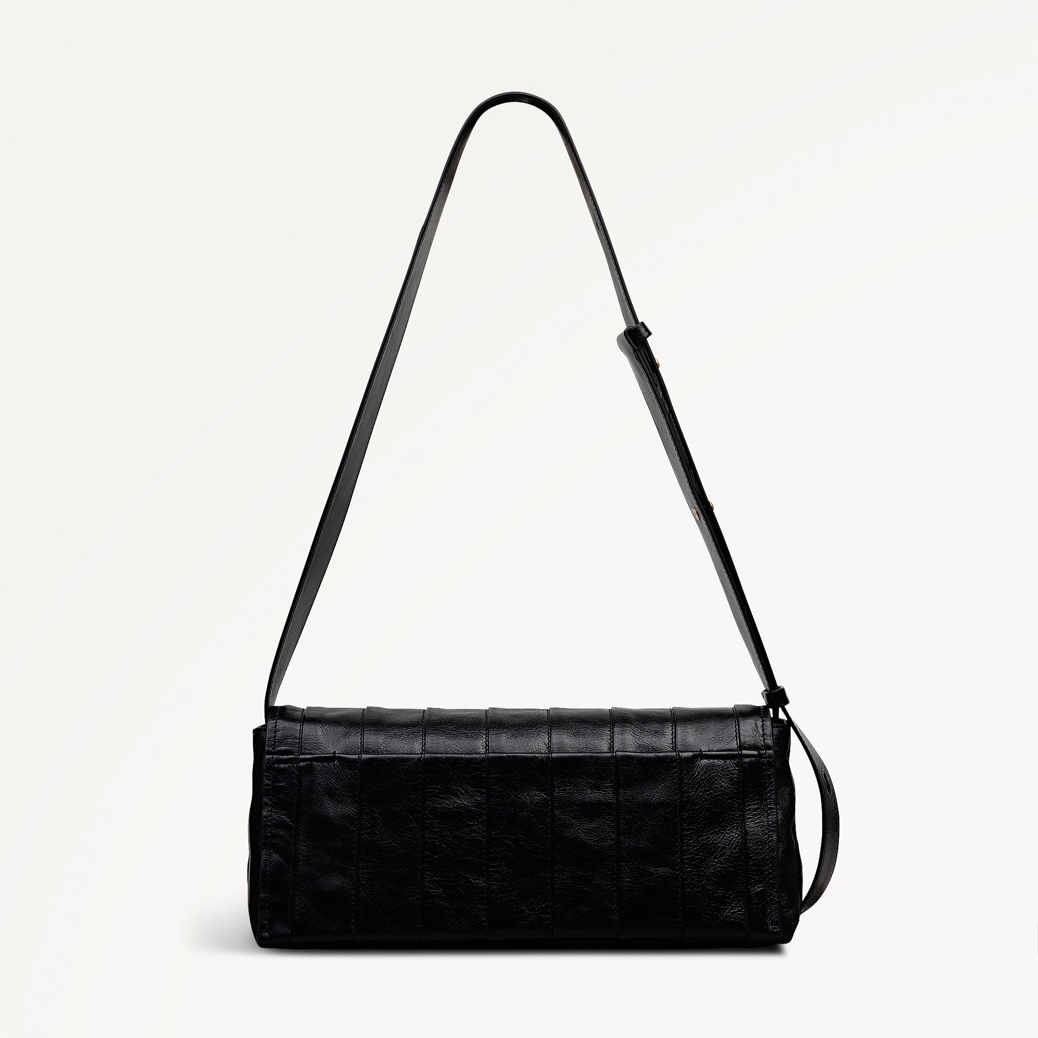 The Annabel - Stripe Medium Flapover Shoulder Black - 113072