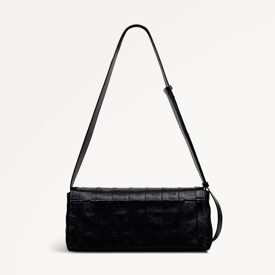 The Annabel - Stripe Medium Flapover Shoulder Black - 113072