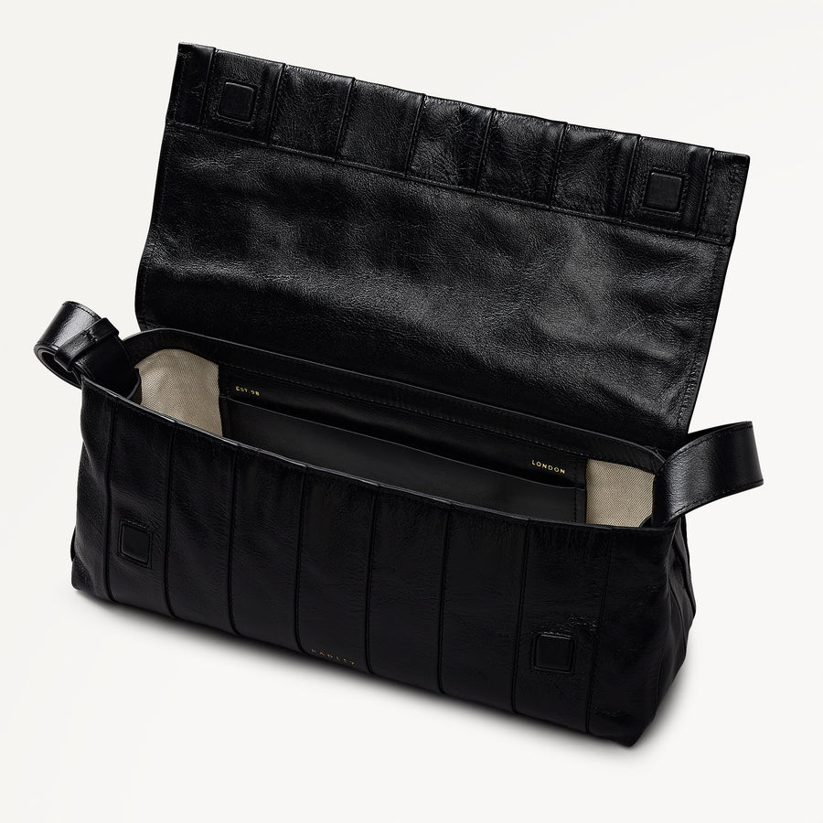 The Annabel - Stripe Medium Flapover Shoulder Black - 113072