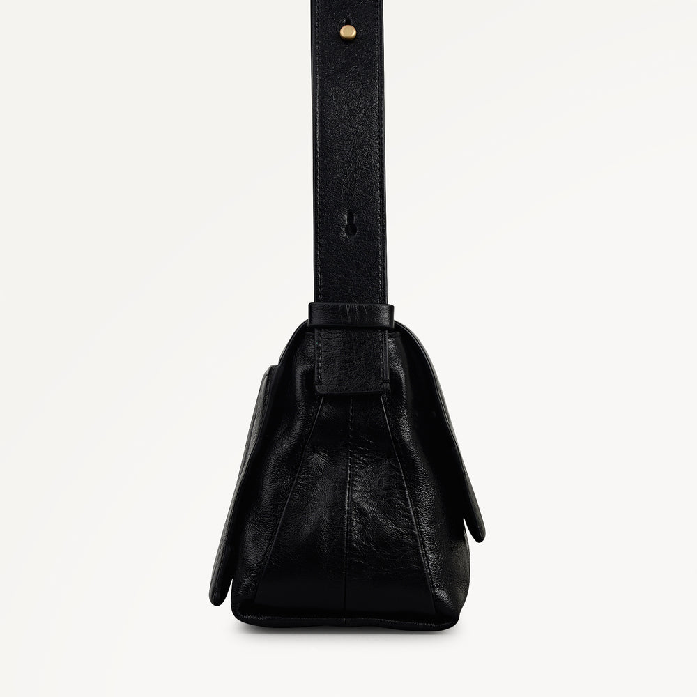 The Annabel - Stripe Medium Flapover Shoulder Black - 113072