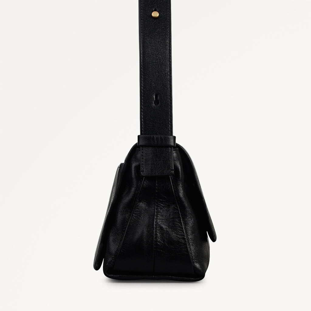 The Annabel - Stripe Medium Flapover Shoulder Black - 113072