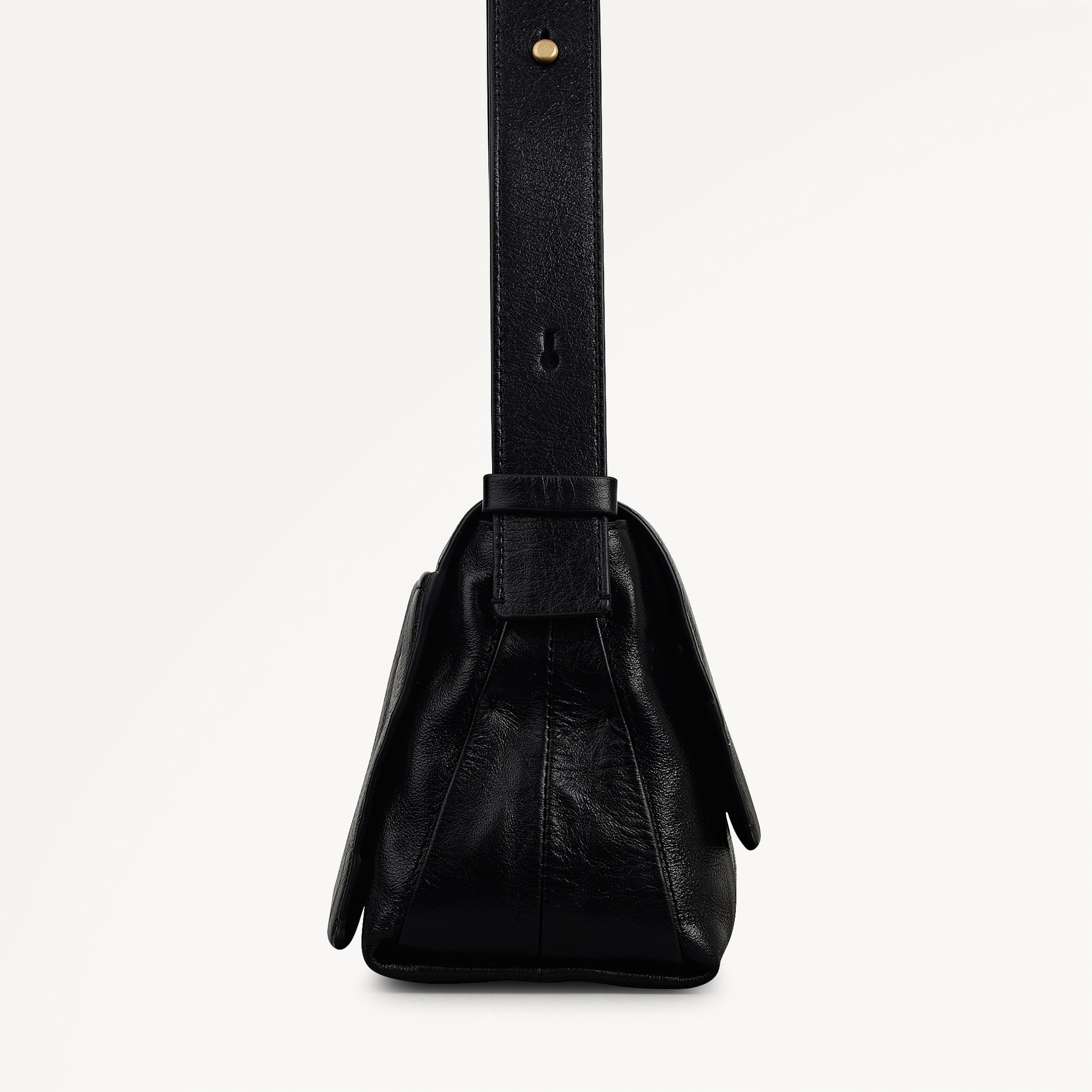 The Annabel - Stripe Medium Flapover Shoulder Black - 113072