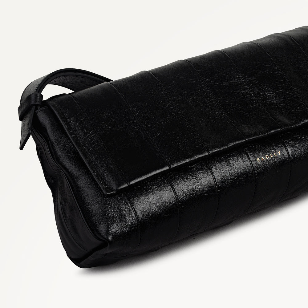 The Annabel - Stripe Medium Flapover Shoulder Black - 113072