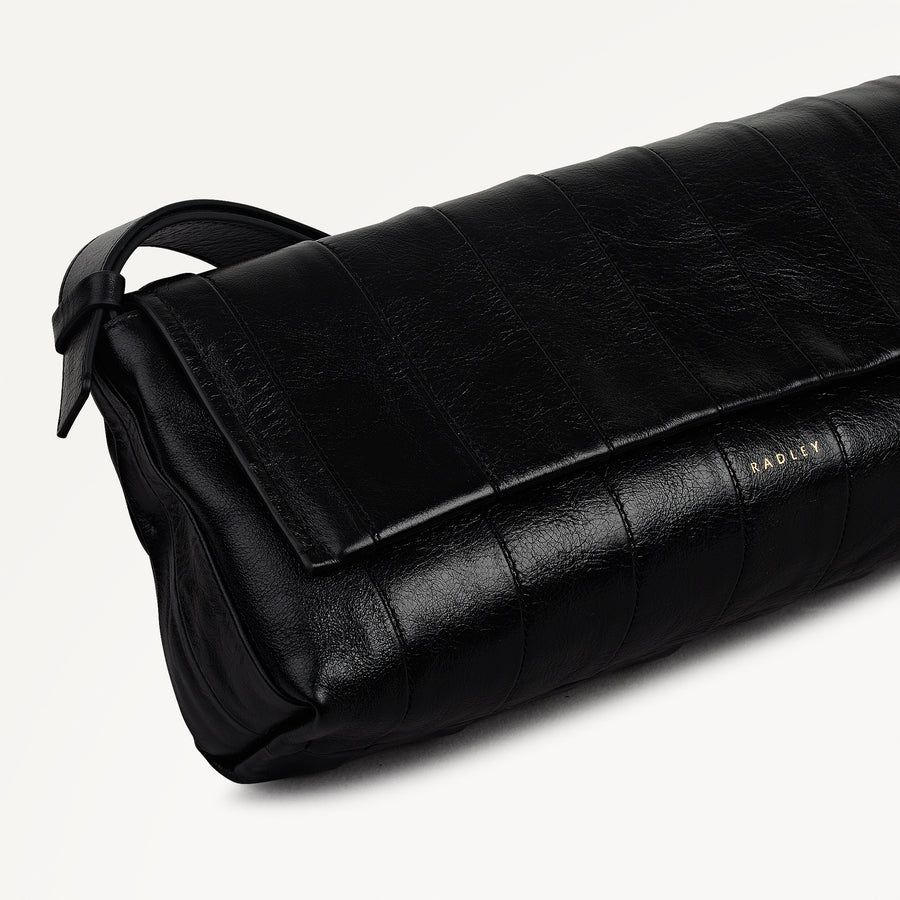 The Annabel - Stripe Medium Flapover Shoulder Black - 113072