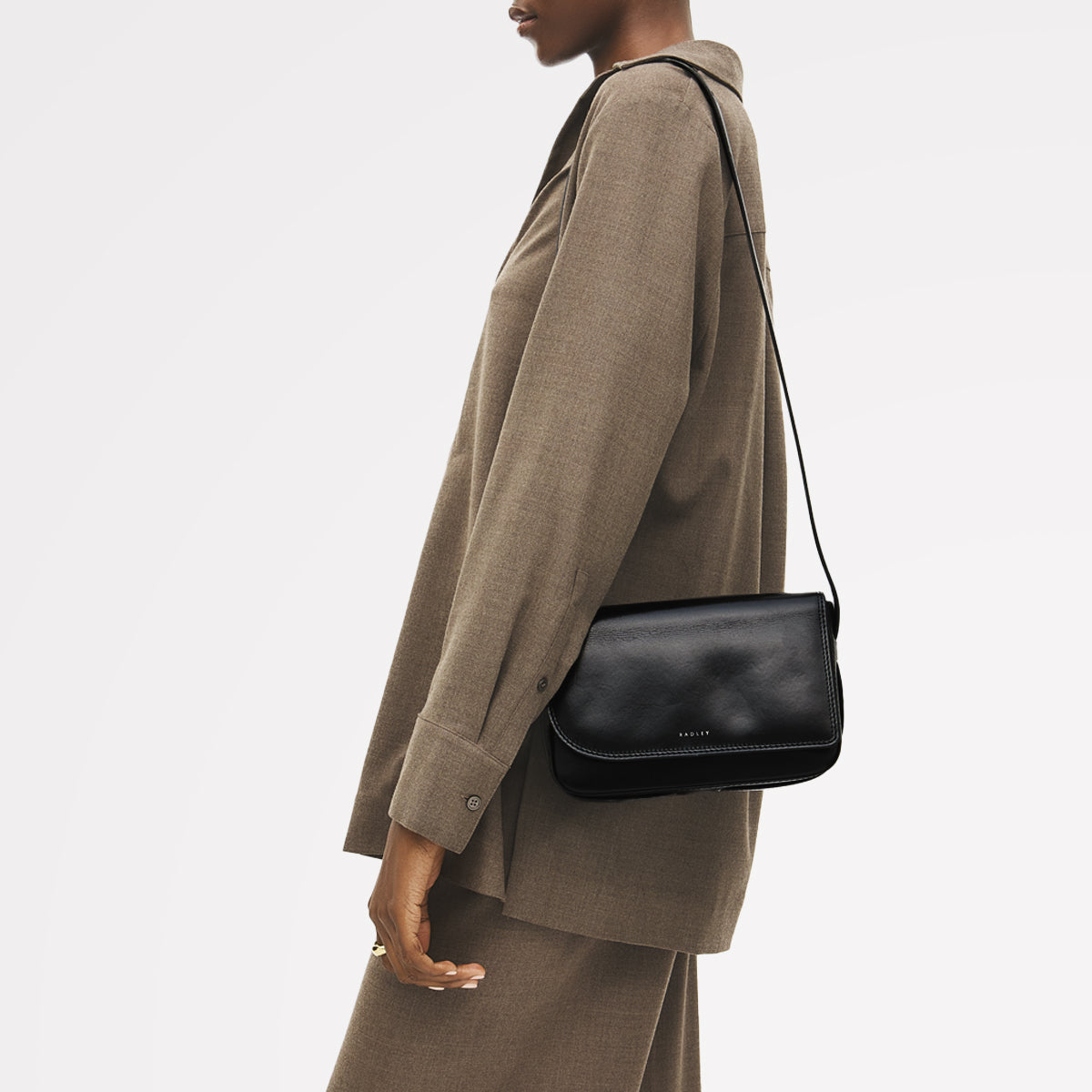 british railways オーバーオール レザー イギリス Black Small Flapover Cross Body Bag | Pocket Street SS26 | Radley