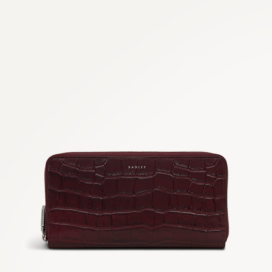 Dukes Place - Faux Croc Large Zip Around Wallet Dark Cherry - 113147
