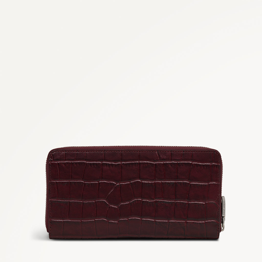Dukes Place - Faux Croc Large Zip Around Wallet Dark Cherry - 113147