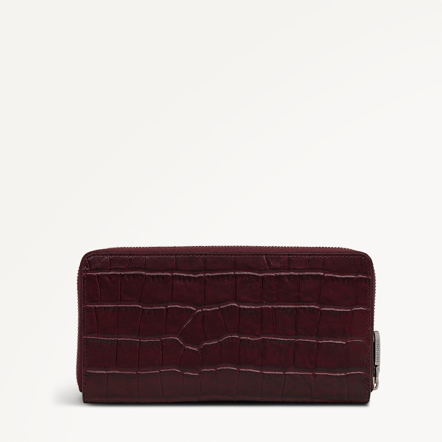 Dukes Place - Faux Croc Large Zip Around Wallet Dark Cherry - 113147